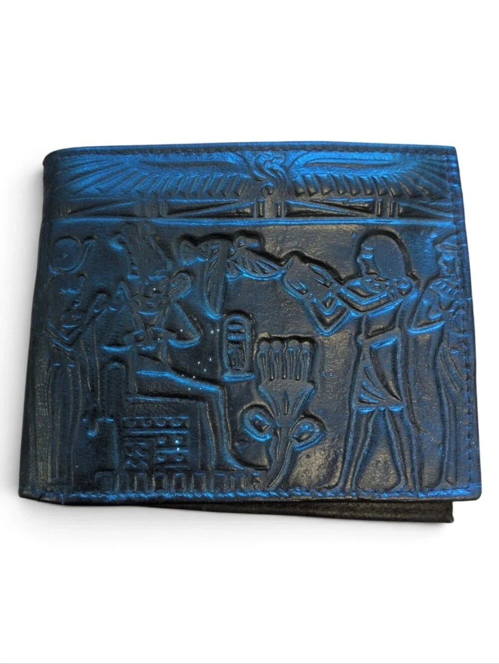 NWOT Embossed Egyptian Motif Leather Bi-Fold Wallet - Black
